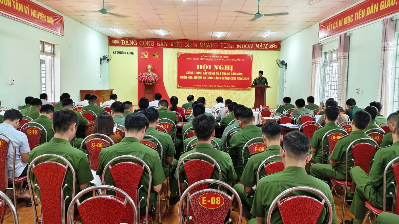 Công an xã Mường Khoa đăng cai tổ chức Hội nghị sơ kết công tác Công an 6 tháng đầu năm 2026 cụm Công an 4 xã